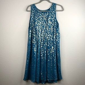 Anthropologie Trapese Dress Blue Leaf Motif Tinsel Printed Lined Womens 10 NEW